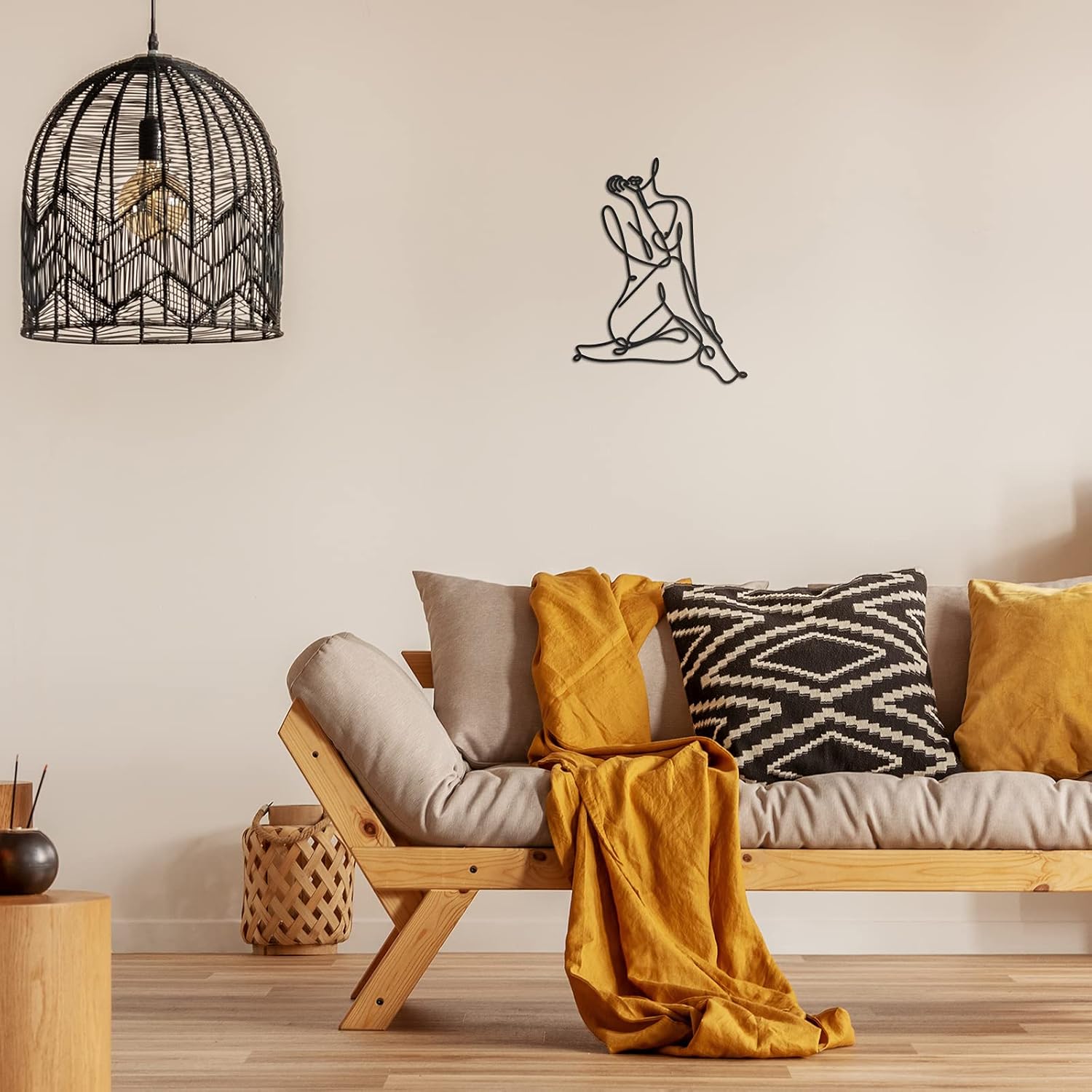 LEIFIDE Metal Wall Art - Abstract Female Wire Decor 138 x 118 Inch Black