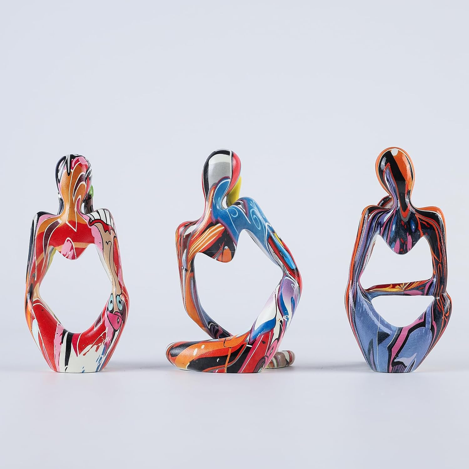 BrownLove 3pcs Abstract Human Body Art Statue Modern Resin Decor for Home Office Shelf Bookcase