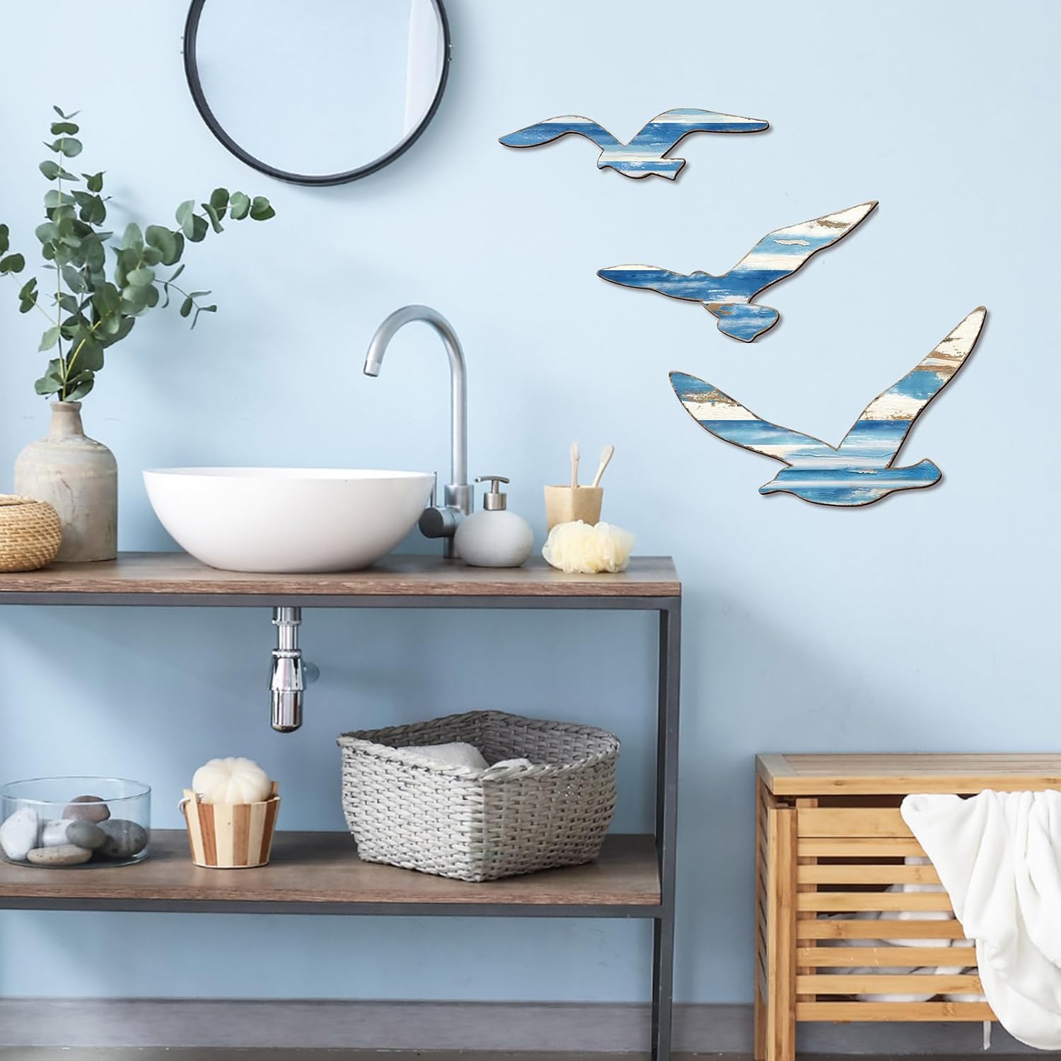 COLOR VALLEY ART 3Pcs Wood Seagull Wall Decor