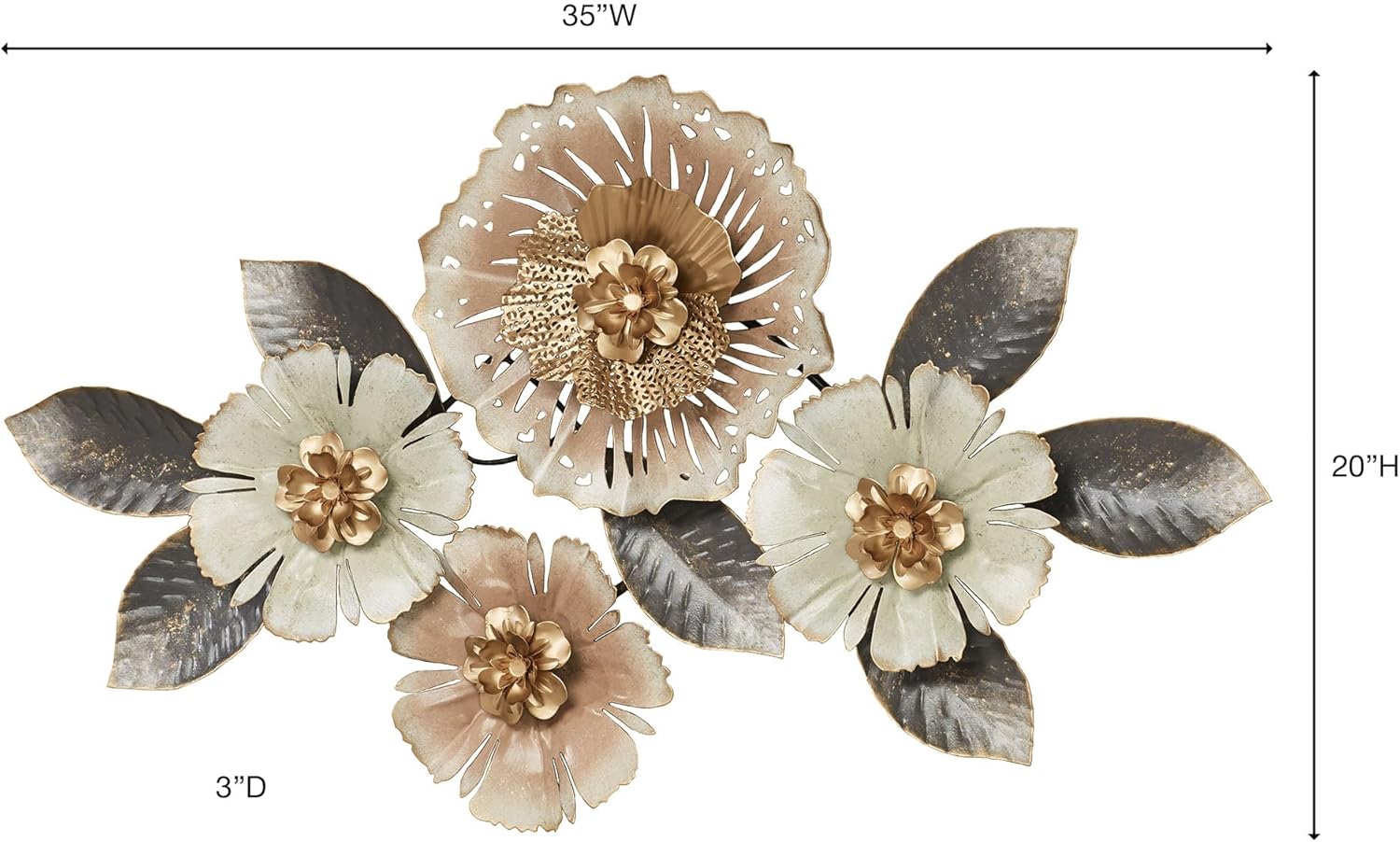 Touch of Class Floral Rhapsody Wall Art Dusty Blush Ivory Gold and Purple Flowers Hanging Sculpture Decor