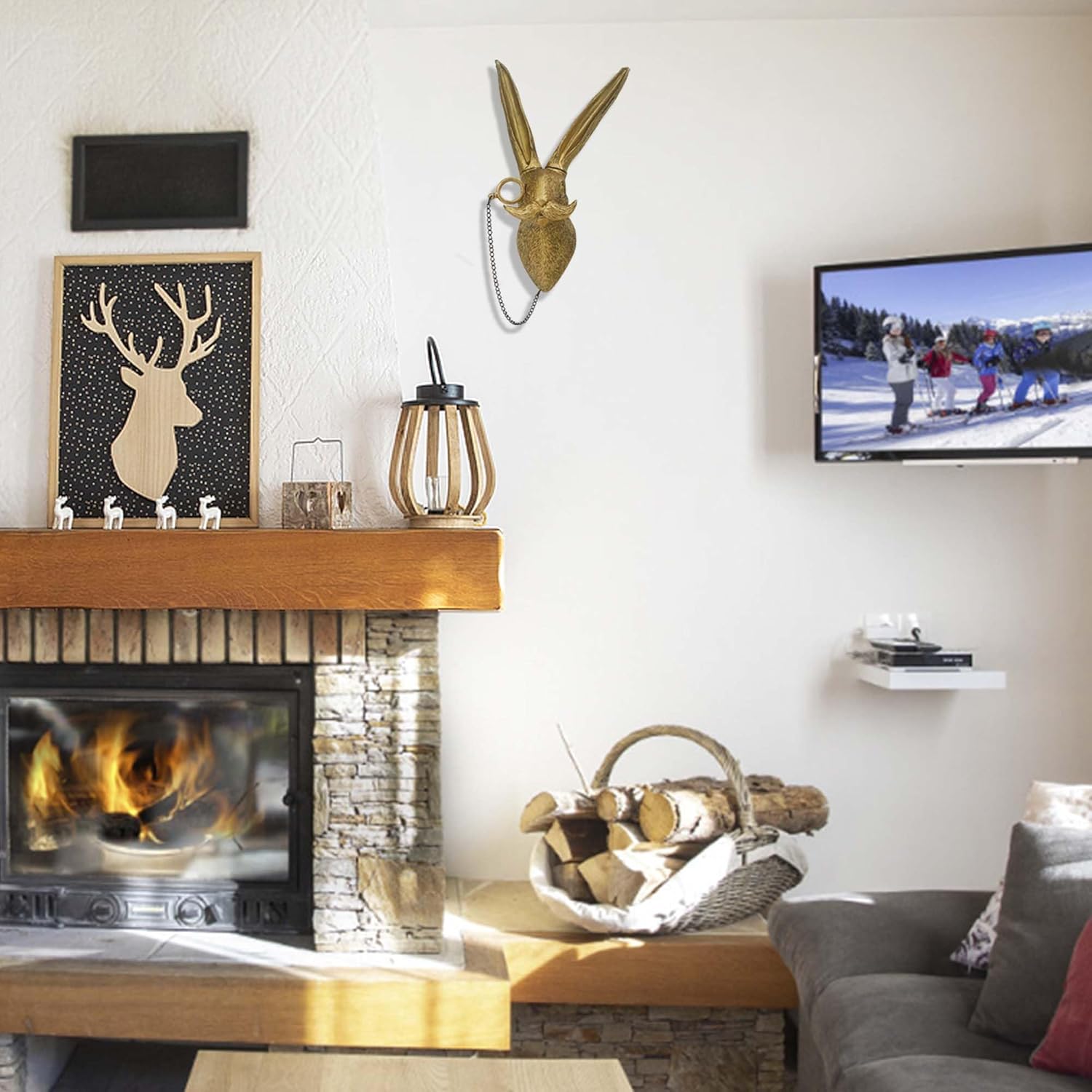 Rabbit Head Wall Art Decor Vintage Resin Sculpture