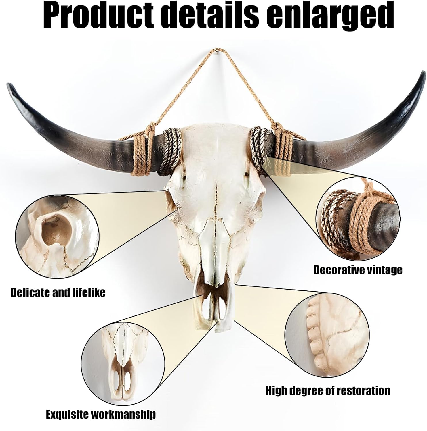 KIWZXKA Longhorn Cow Skull Wall Decor - Handmade Faux Taxidermy Art