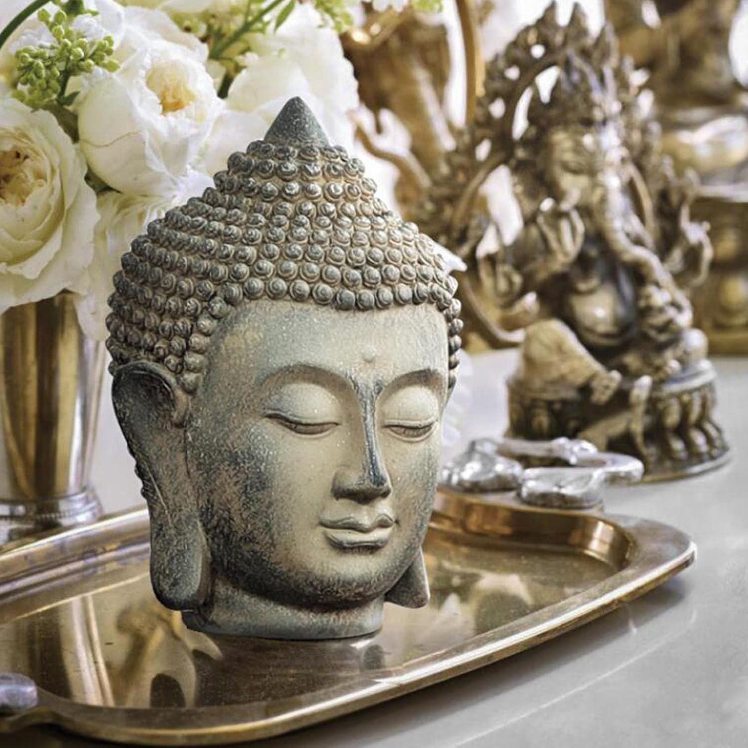Buddha Head Statue Decorative Feng Shui Sculpture for Home and Office
