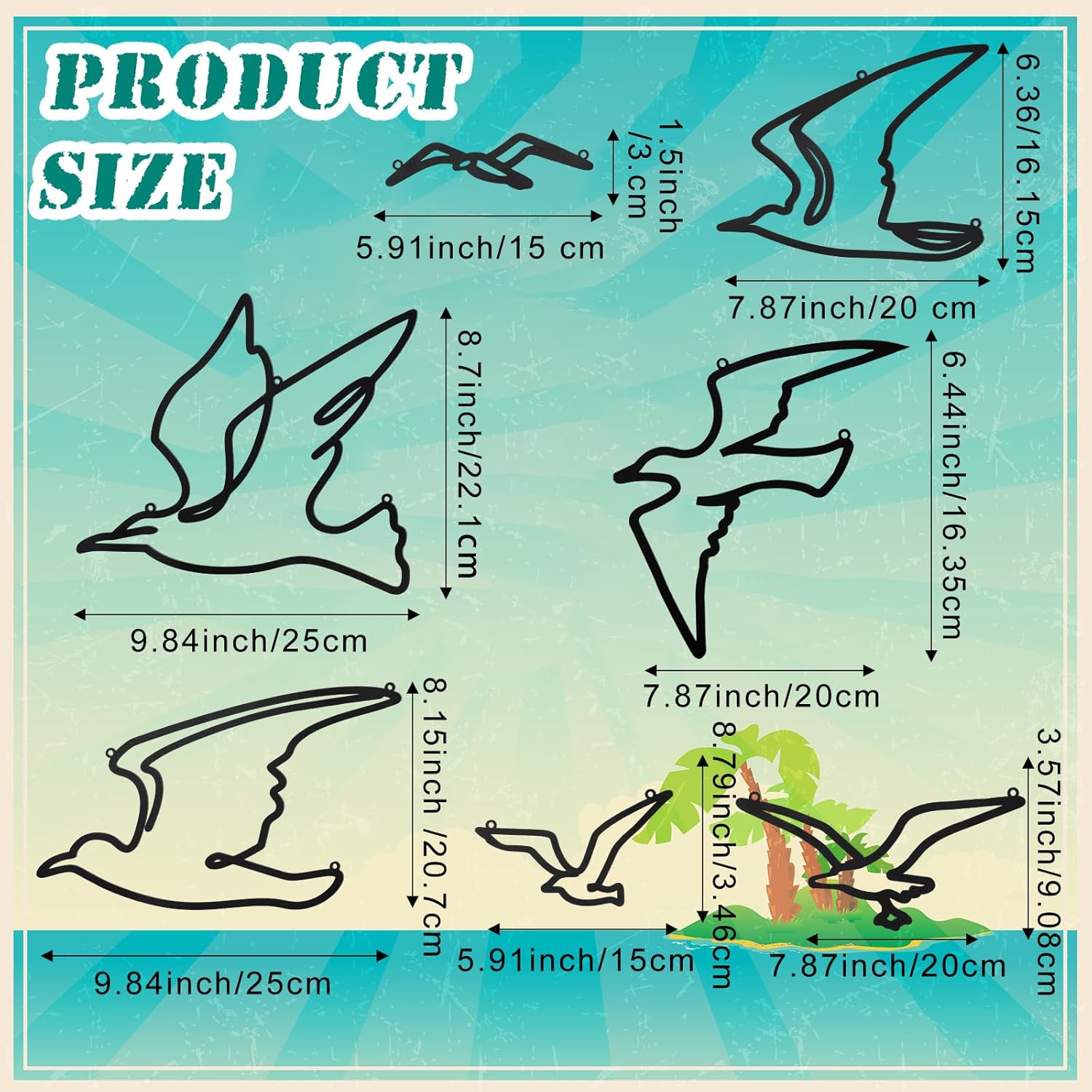 7 Pcs Metal Seagull Wall Art - Black Sea Bird Decor - Minimalist Design