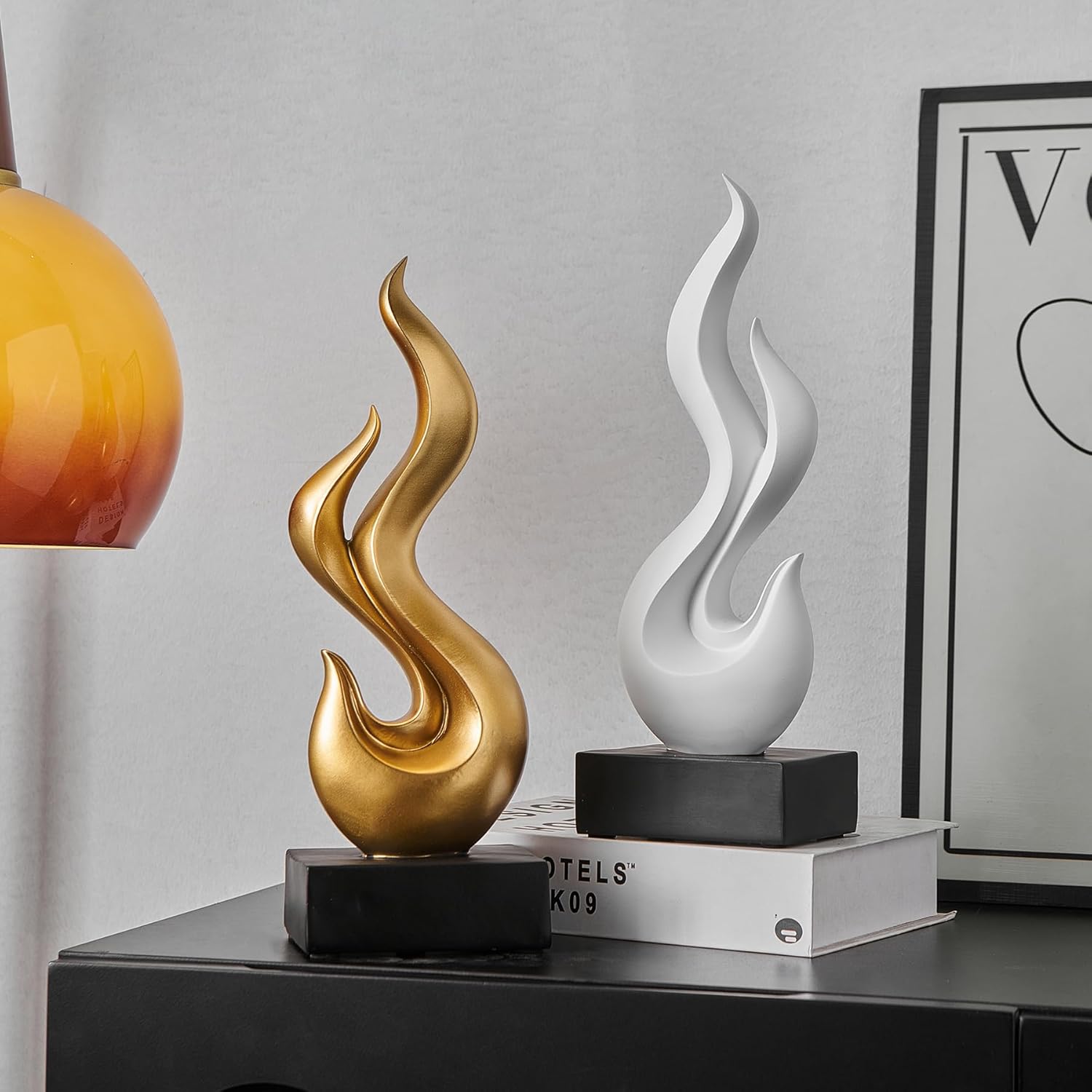 Modern Abstract Art Flame Statue Gold Resin Sculpture for Living Room and Office Decor
