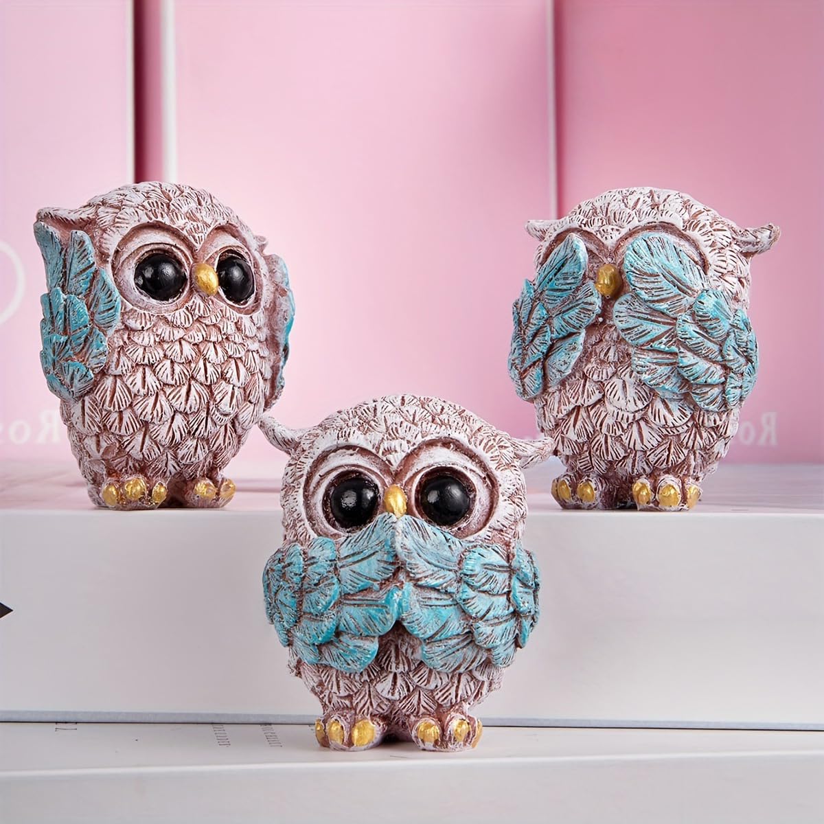 Owl Decor Statue Set of 3 Home Decor Figurine for Living Room and Office