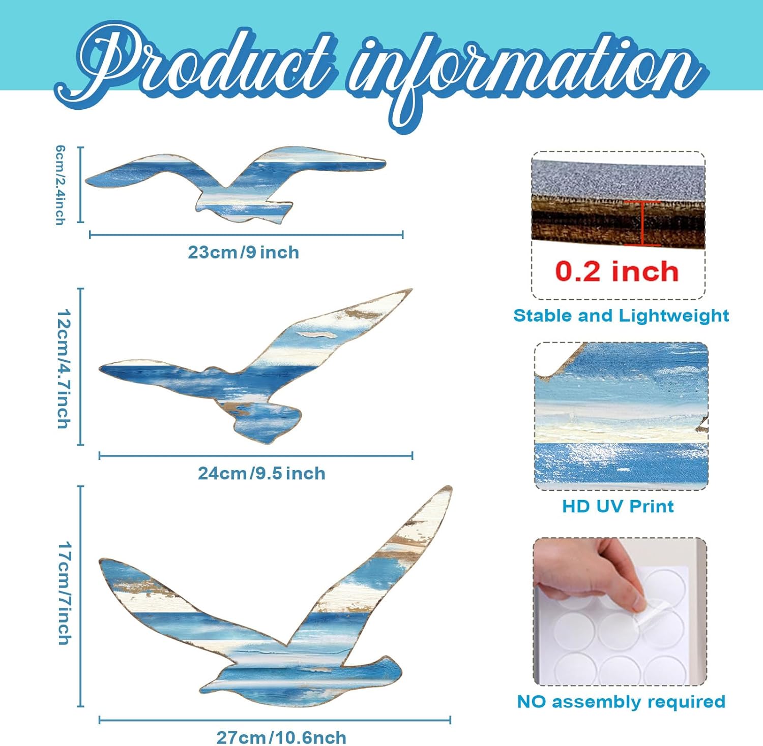 COLOR VALLEY ART 3Pcs Wood Seagull Wall Decor