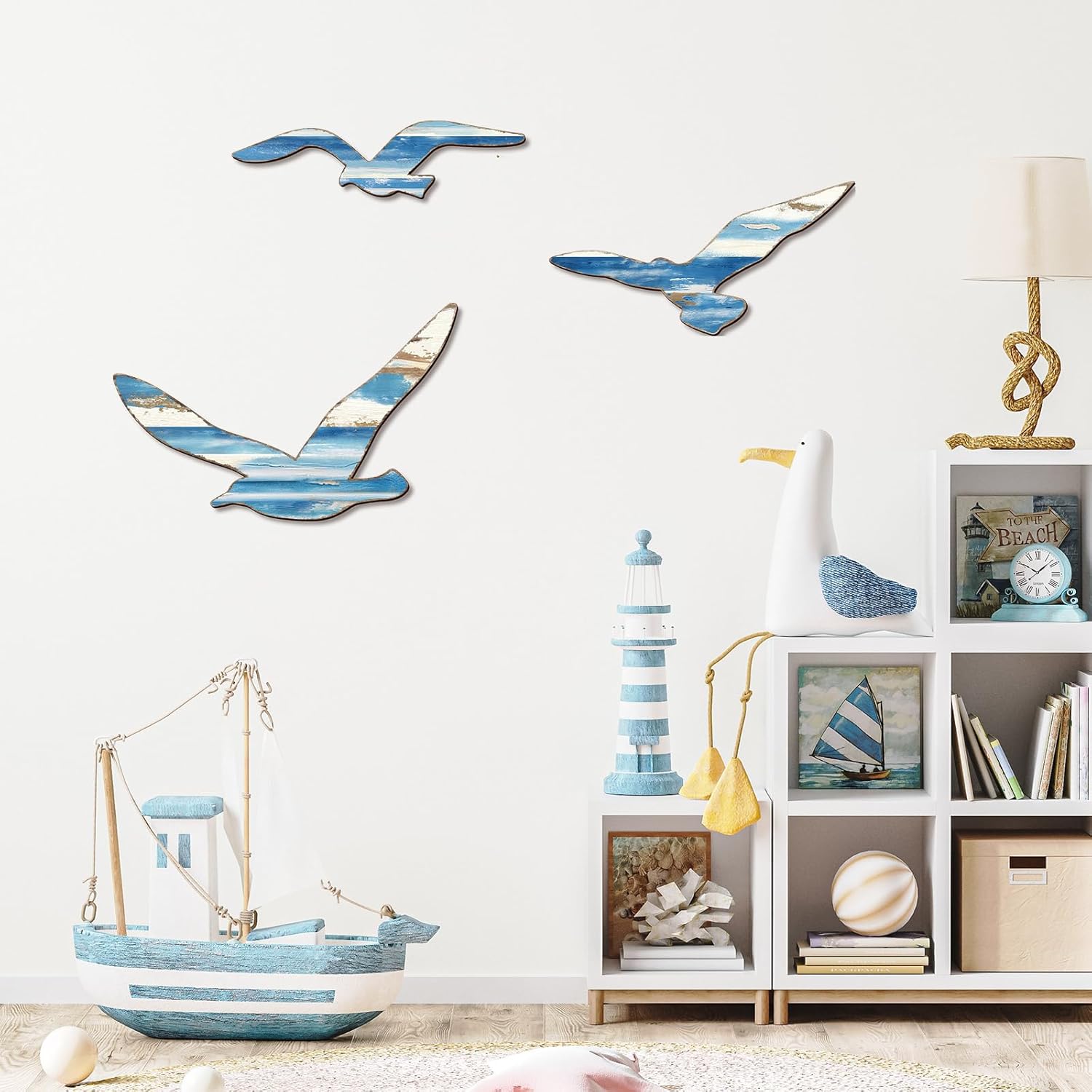 COLOR VALLEY ART 3Pcs Wood Seagull Wall Decor