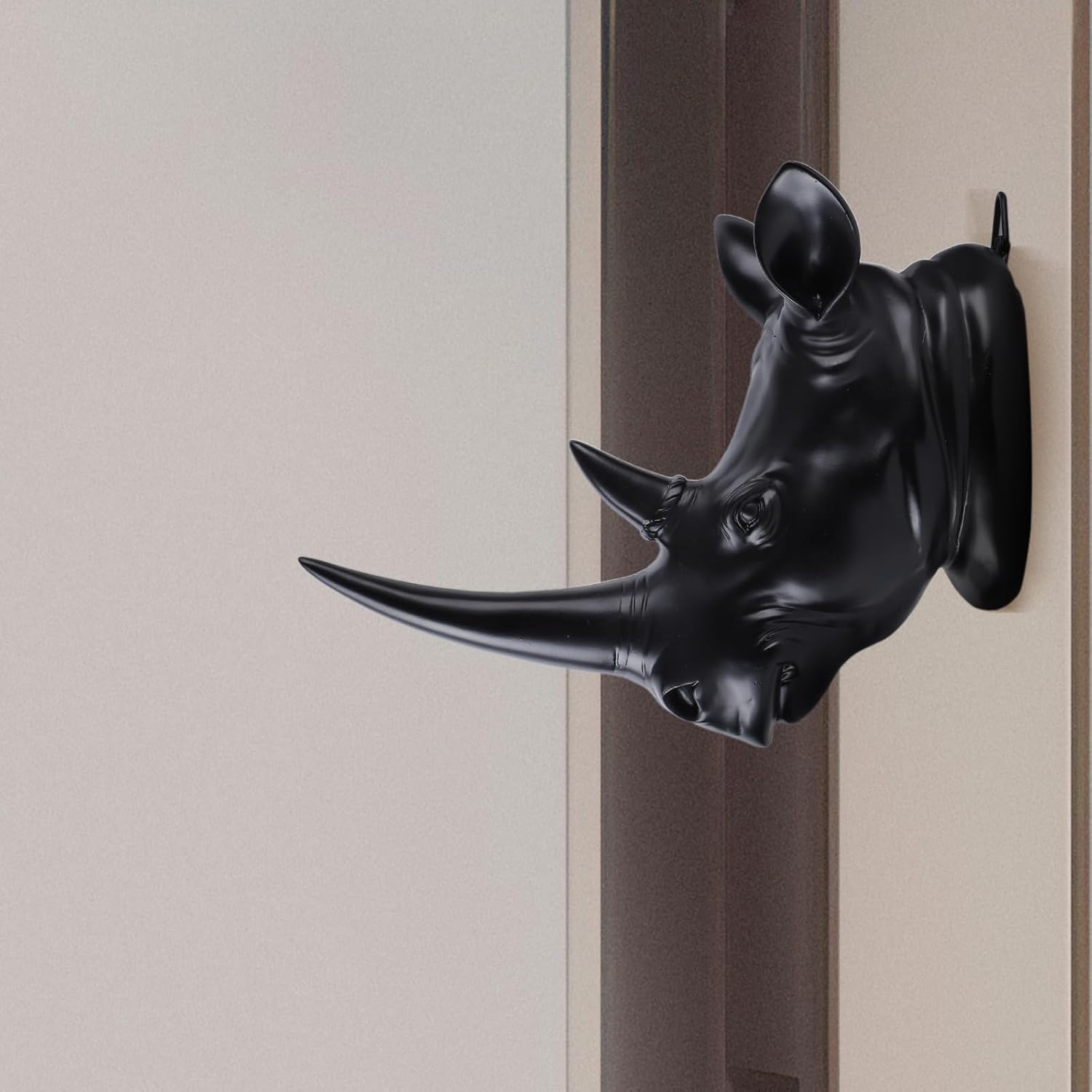 11 Inch Resin Rhino Head Wall Sculpture Antique Black Wall Art Decor