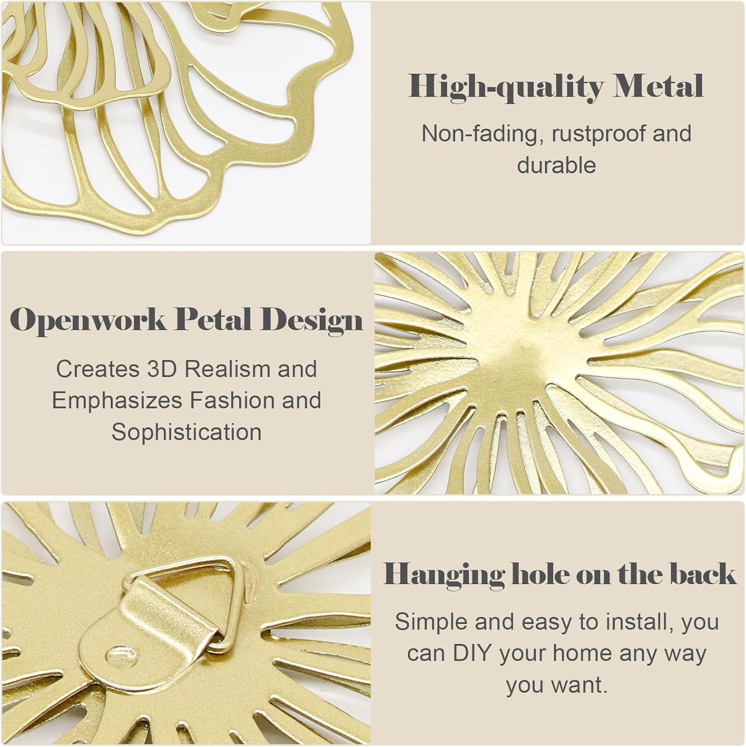 7 Piece Gold Metal Wall Decor Art Set for Home Office Living Room Bedroom Kitchen
