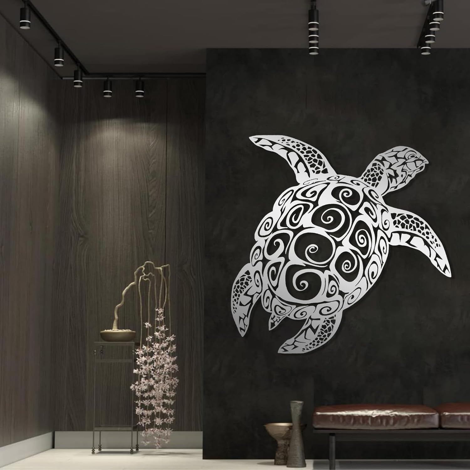 Sea Turtle Wall Art - Modern Metal Ocean Decor Black 28x28 Inch