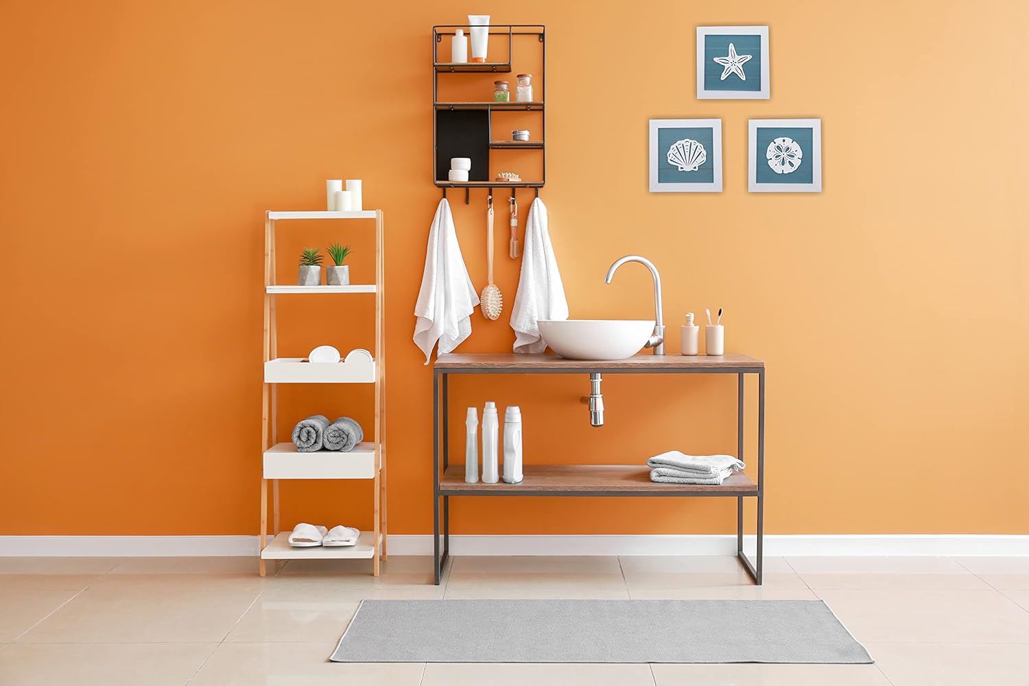 Ocean Theme Wall Decor Set of 3 7x7 in Rustic Beach 3D Starfish Seashell Sand Dollar Wooden Bathroom Decor