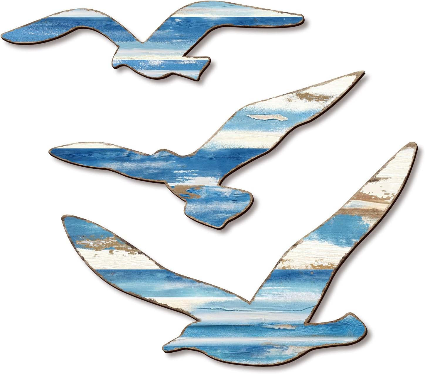 COLOR VALLEY ART 3Pcs Wood Seagull Wall Decor