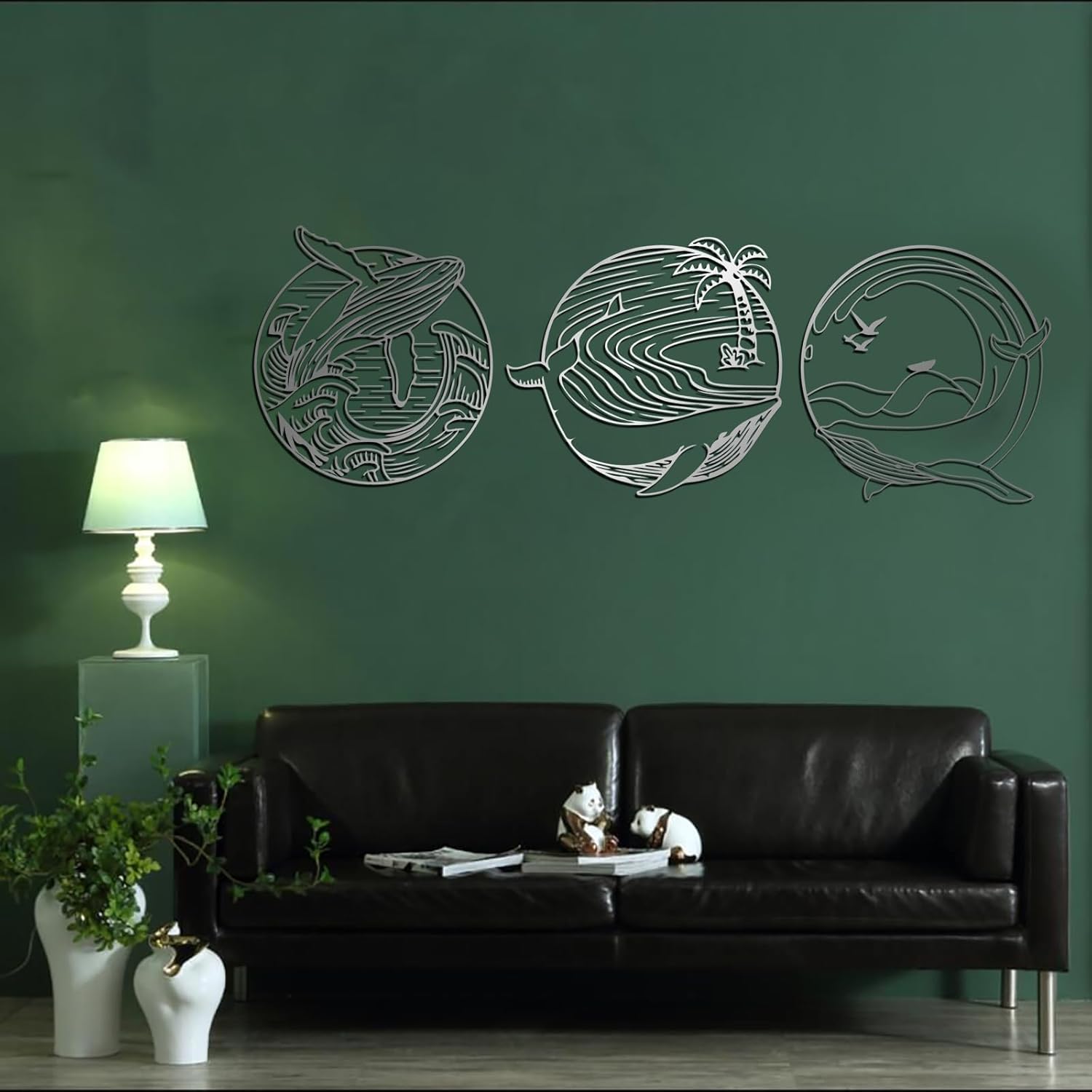 3 Pieces Whale Metal Wall Art Set - Silver Modern Decor Wall Sculptures