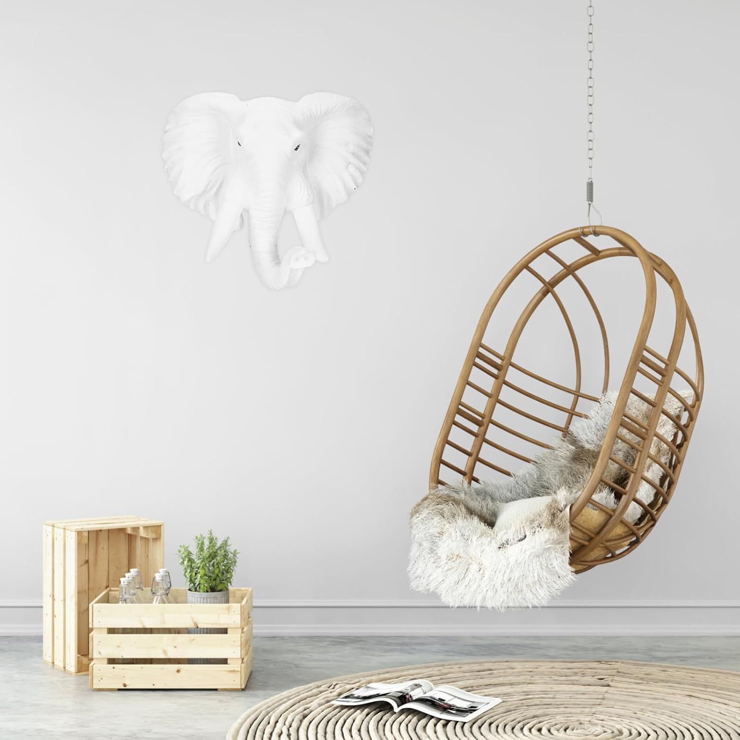 MAGICLULU Head Wall Sculpture Elephant Hanging Art Decor for Wild Animal Lovers White