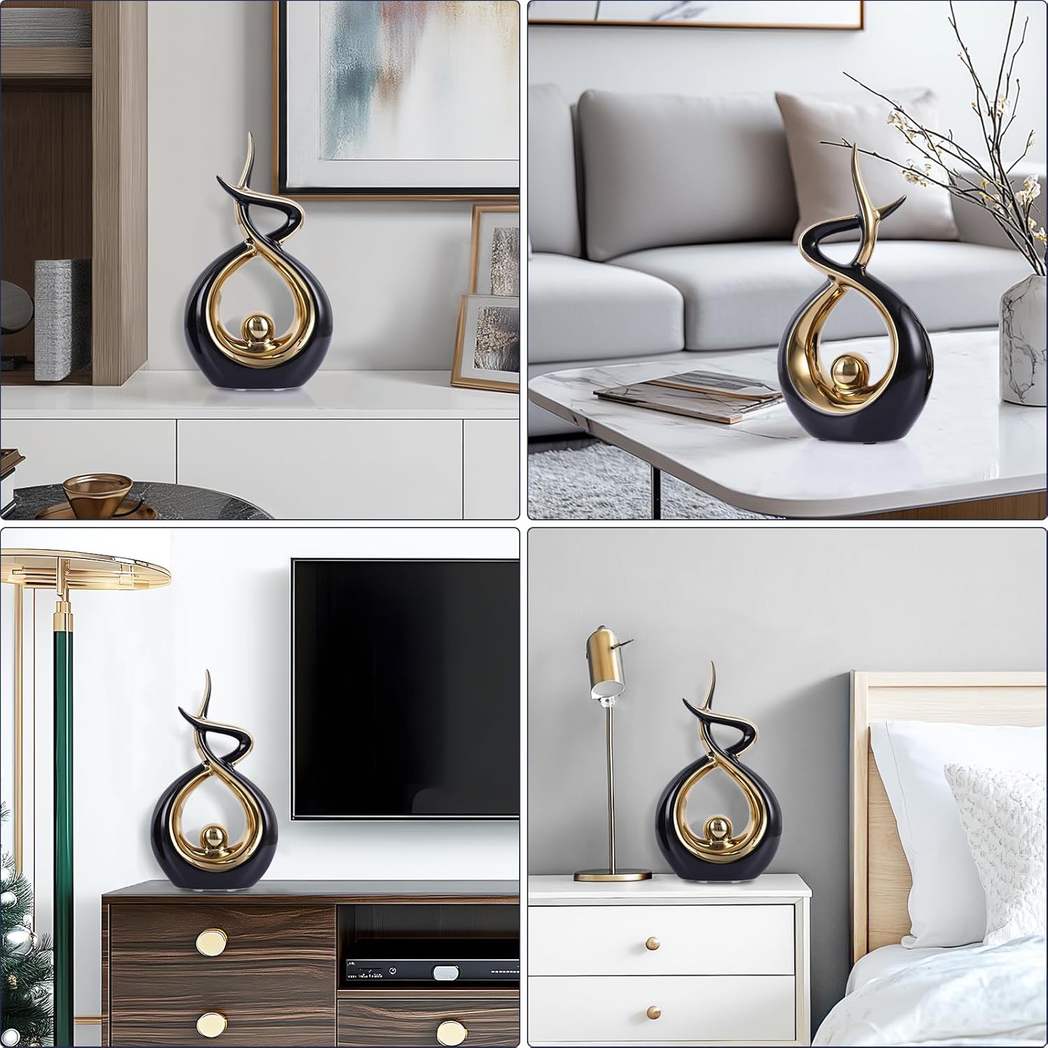 Gold Black Modern Sculpture Table Decorations Ceramic Statues for Living Room and Desk