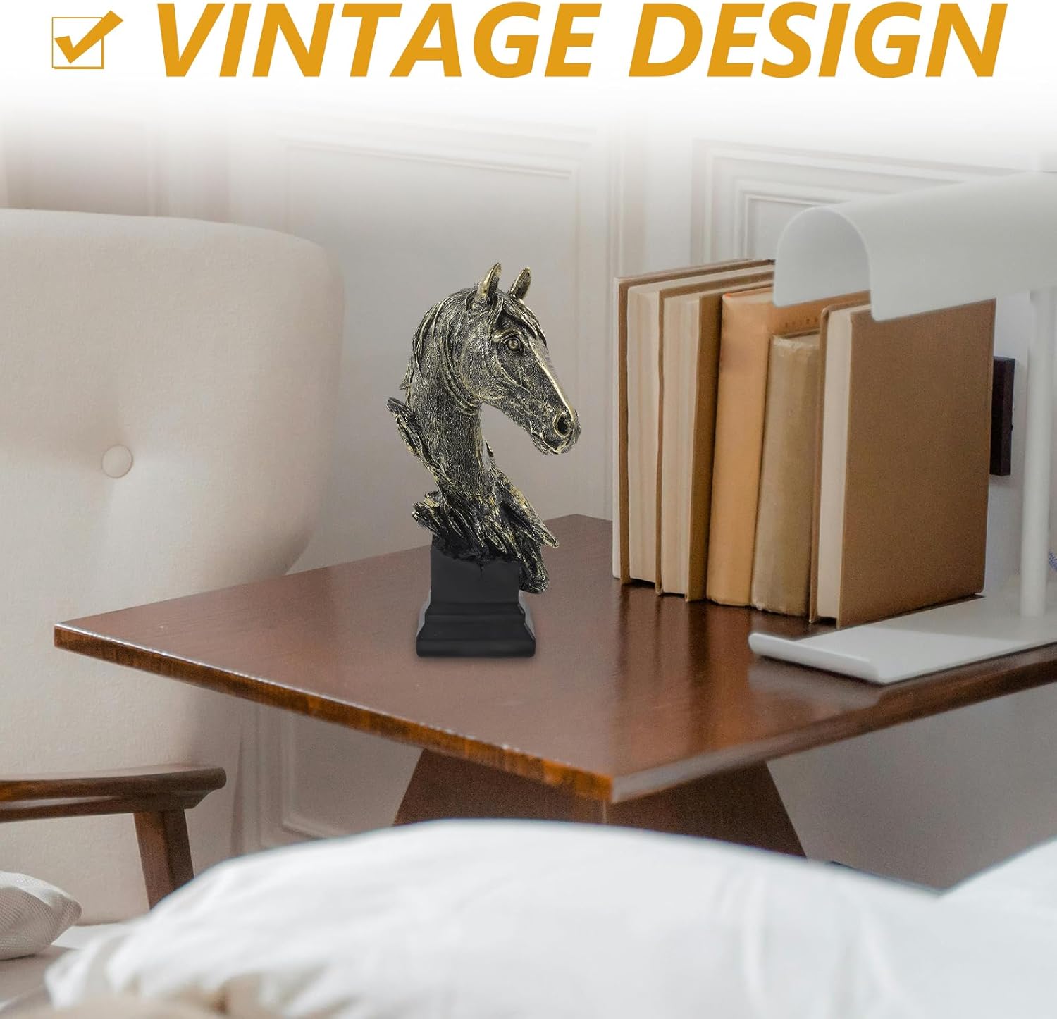 LUOZZY Retro Horse Head Figurine Realistic Statue for Home Office Decor