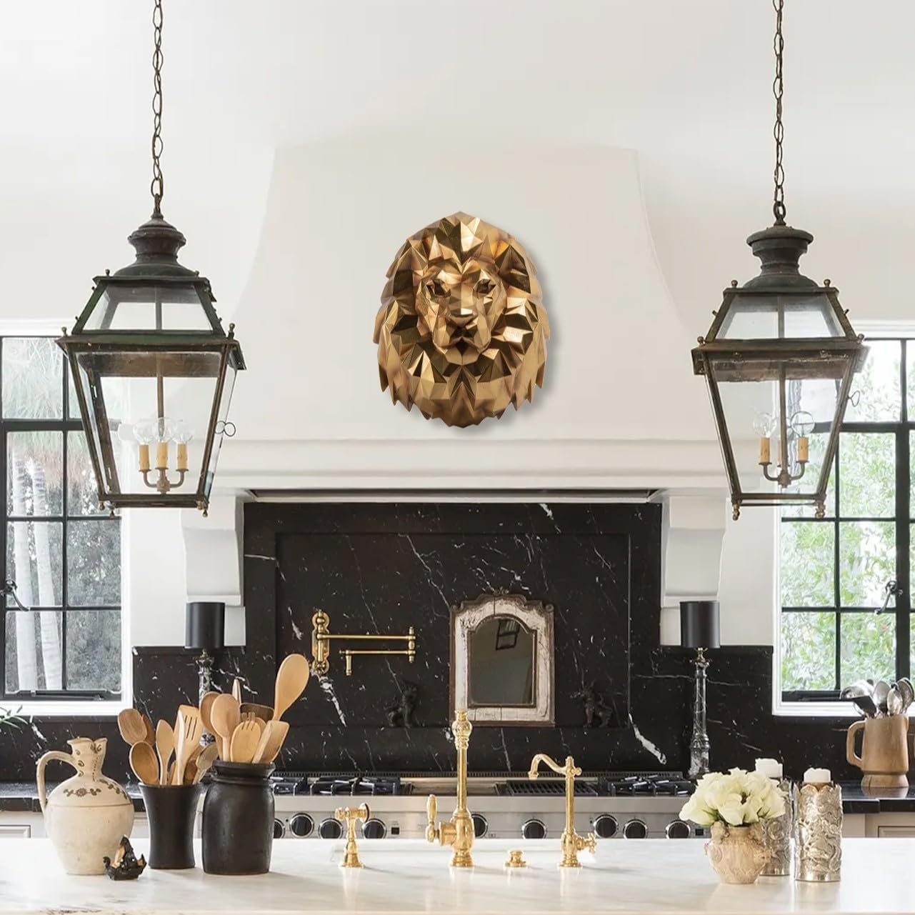 Guichifun Gold Lion Head Wall Sculpture - 143 Inch Resin Wall Decor