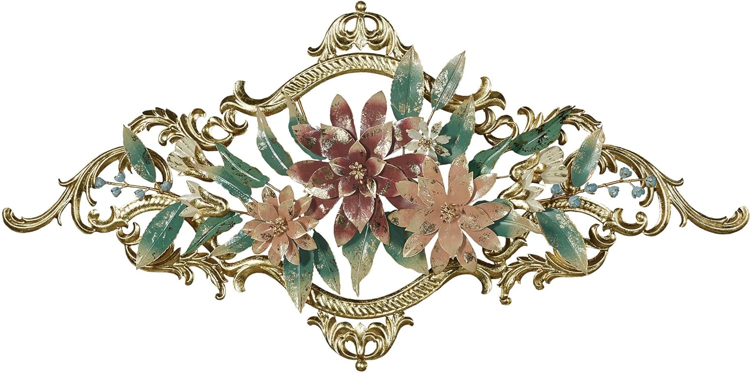 Abylissa Floral Metal Wall Art Shimmering Gold Leaf Detailing Pastel-Hued Alcohol Ink Finish