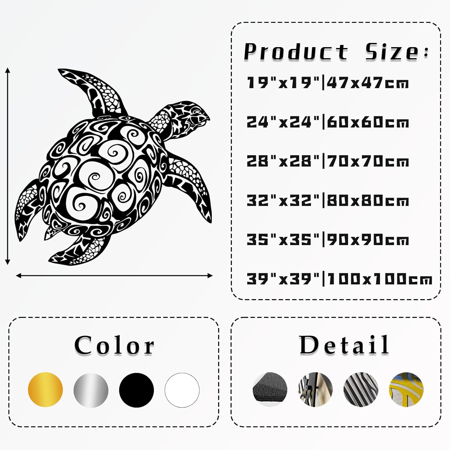 Sea Turtle Wall Art - Modern Metal Ocean Decor Black 28x28 Inch