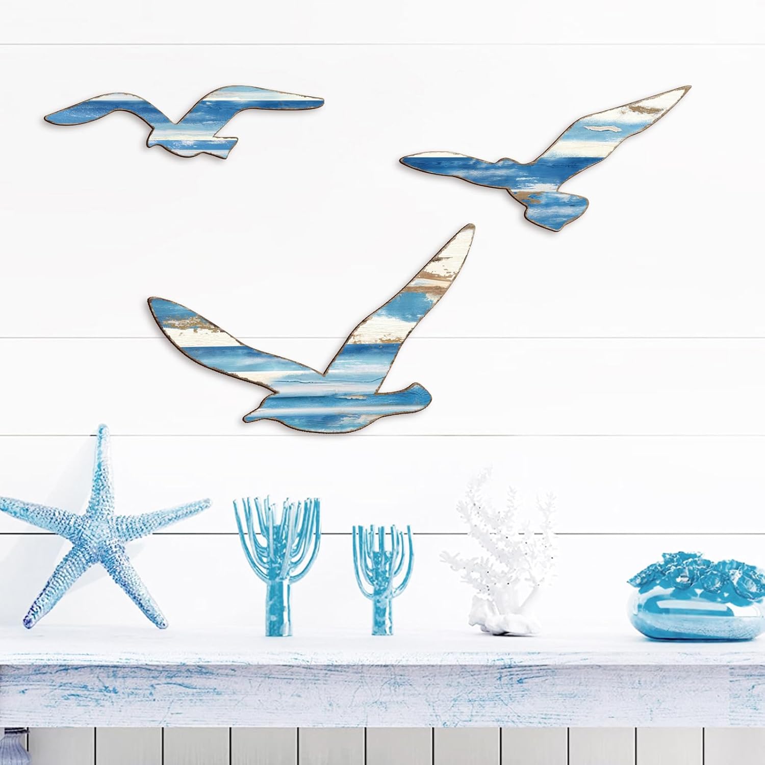 COLOR VALLEY ART 3Pcs Wood Seagull Wall Decor