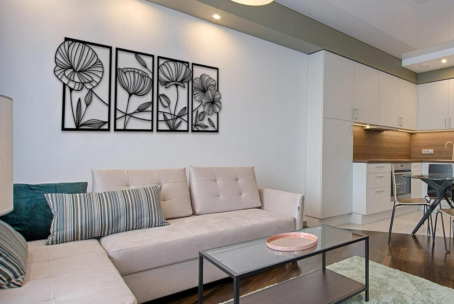 ESTART 4 Piece Metal Lotus Wall Decor Minimalist Art Sculpture