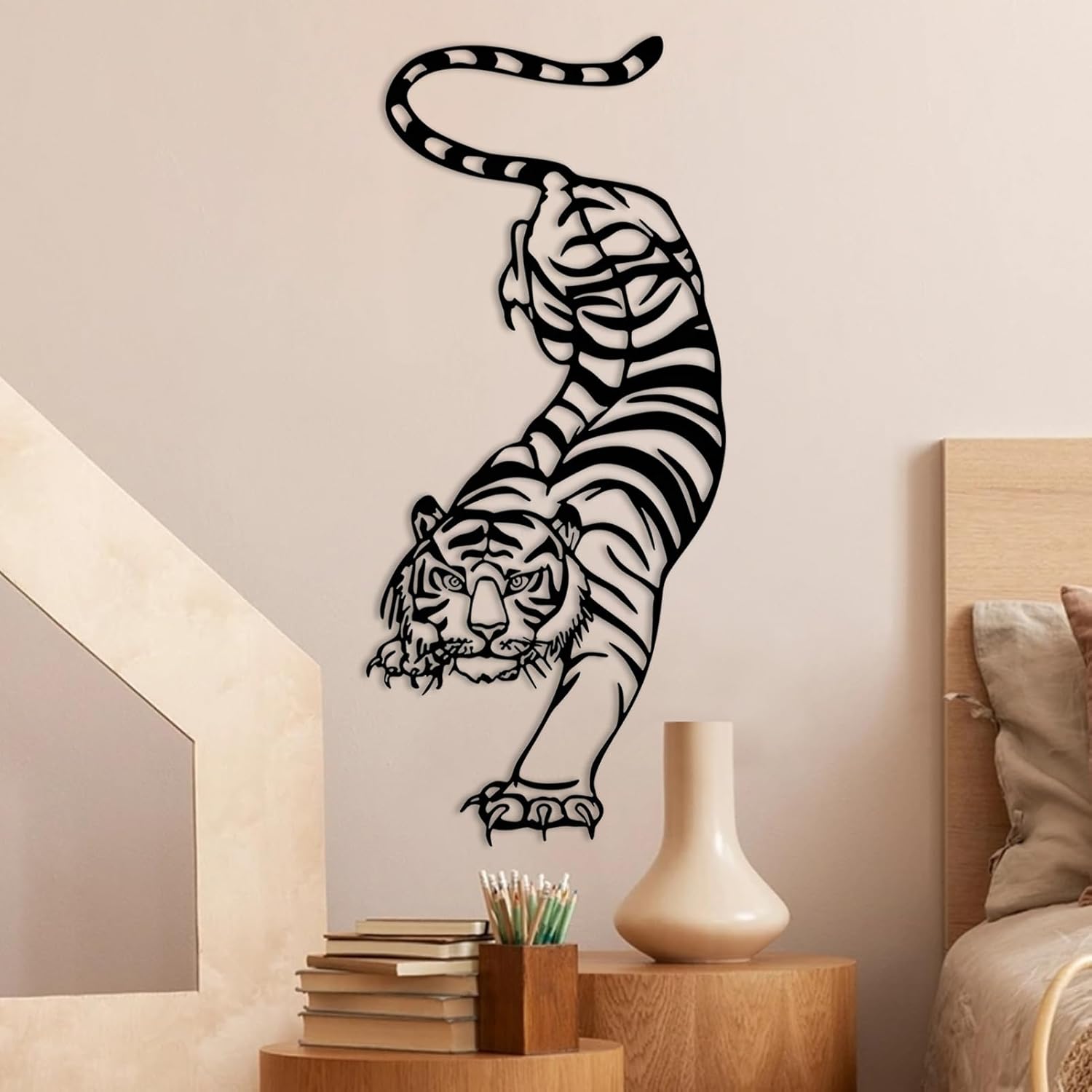 Tiger Metal Wall Art Decor Durable Wildlife Sculpture for Home