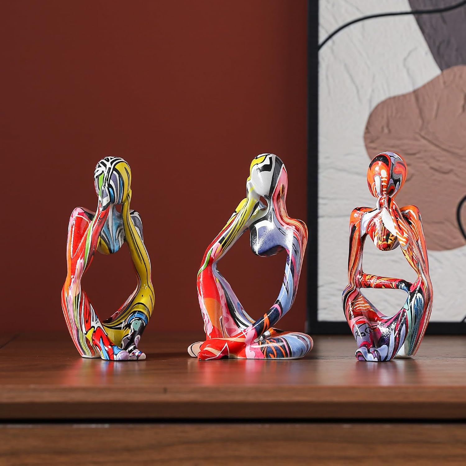 BrownLove 3pcs Abstract Human Body Art Statue Modern Resin Decor for Home Office Shelf Bookcase