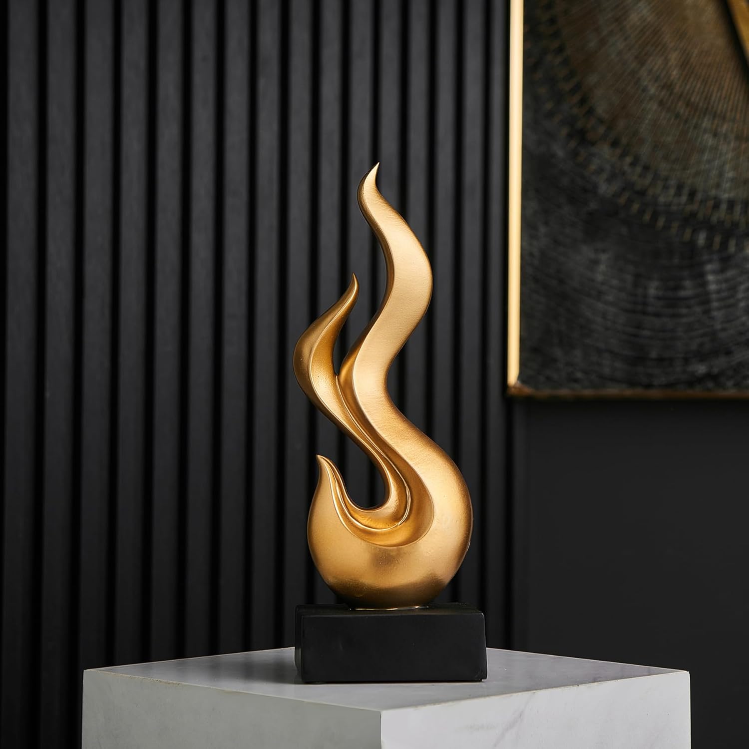 Modern Abstract Art Flame Statue Gold Resin Sculpture for Living Room and Office Decor