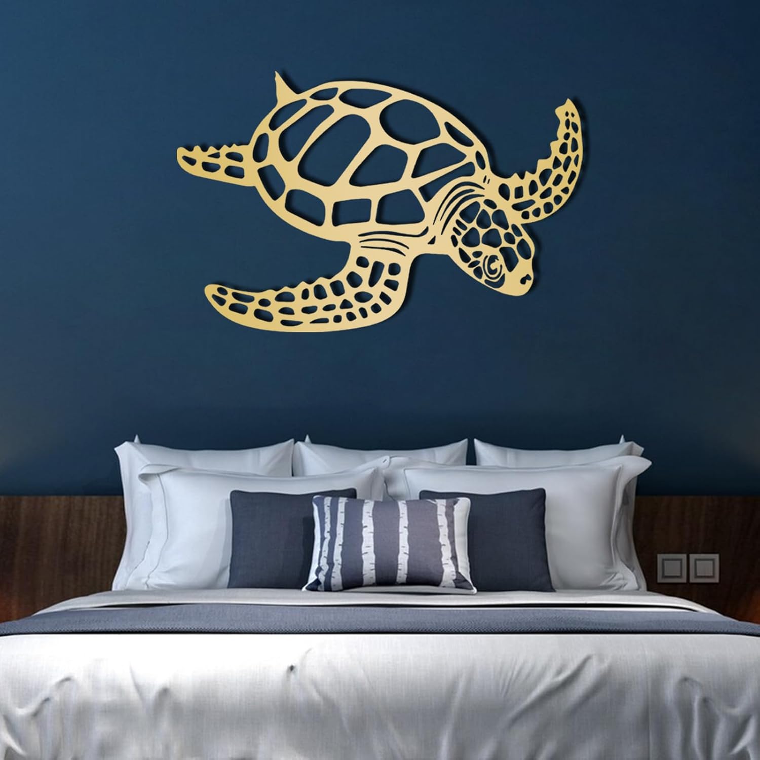 Metal Turtle Wall Art - 24x16in White Ocean Decor for Home