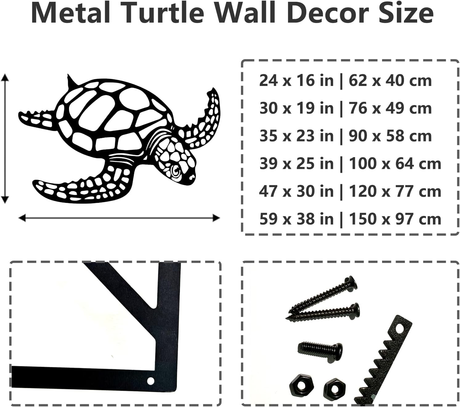 Metal Turtle Wall Art - 24x16in White Ocean Decor for Home