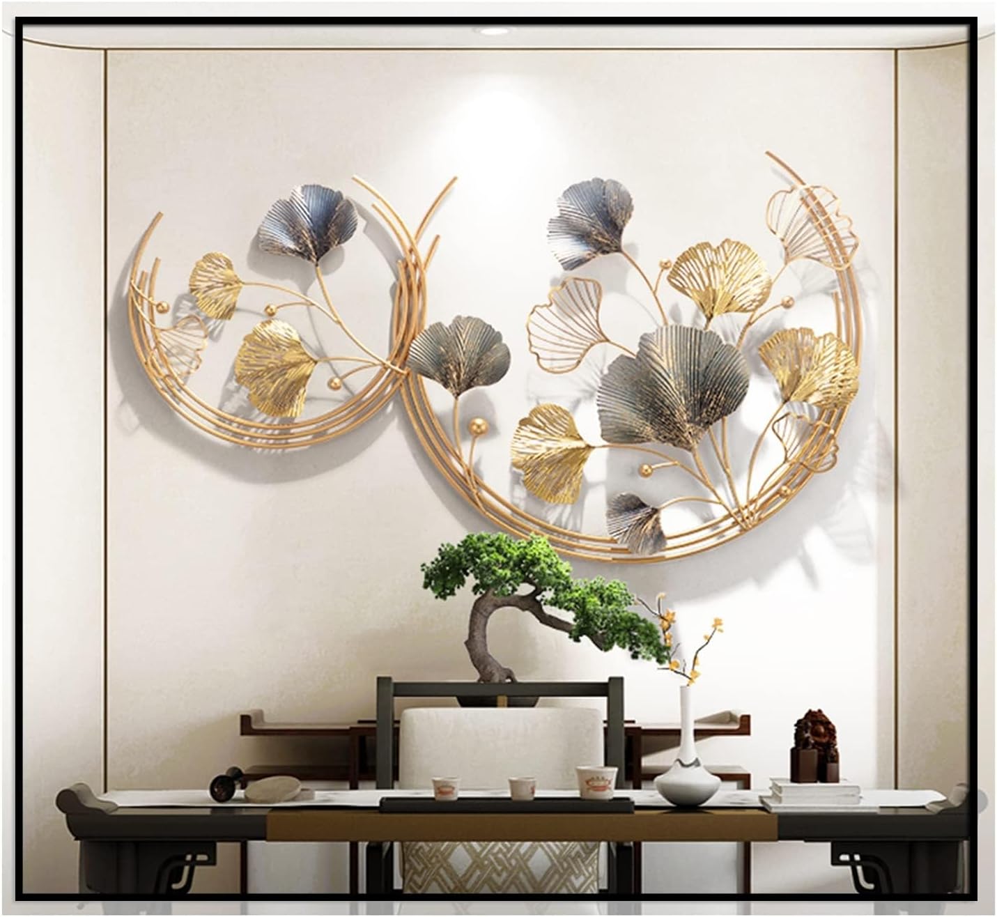CDDUOLA 3D Wall Decor Handmade Golden Ginkgo Leaf Sculpture 2 Pack