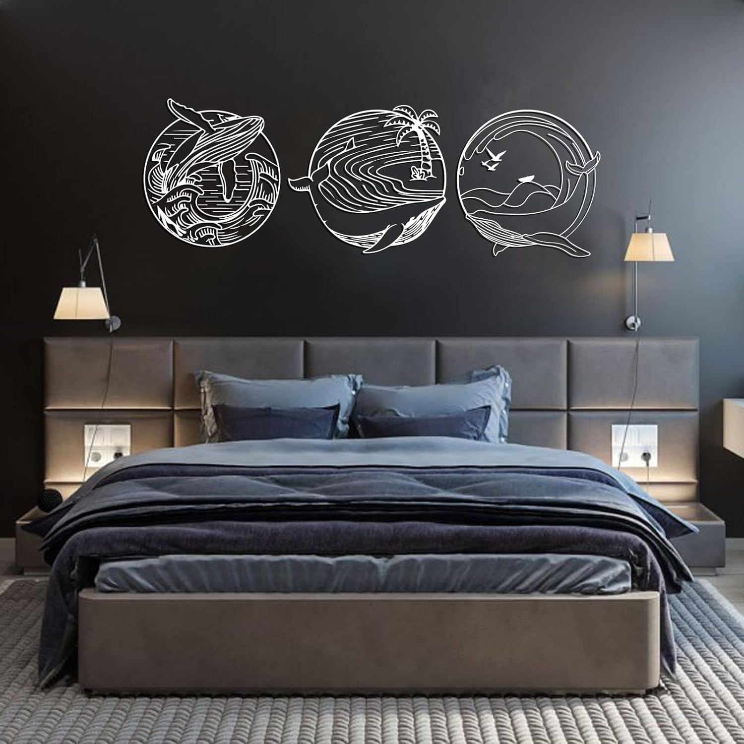 3 Pieces Whale Metal Wall Art Set - Silver Modern Decor Wall Sculptures