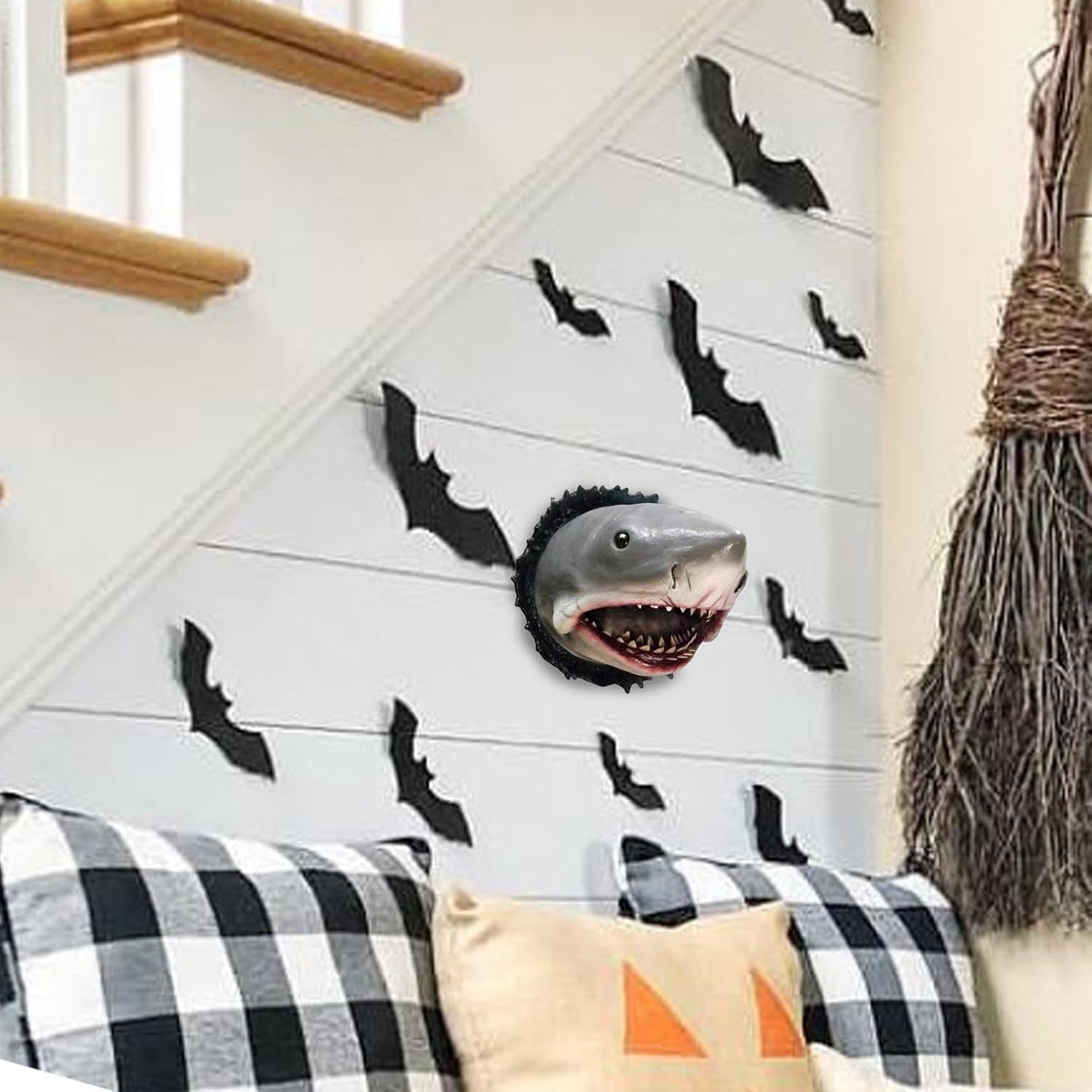 Shark Wall Mounted Trophy Sculpture Realistic Shark Head Decor