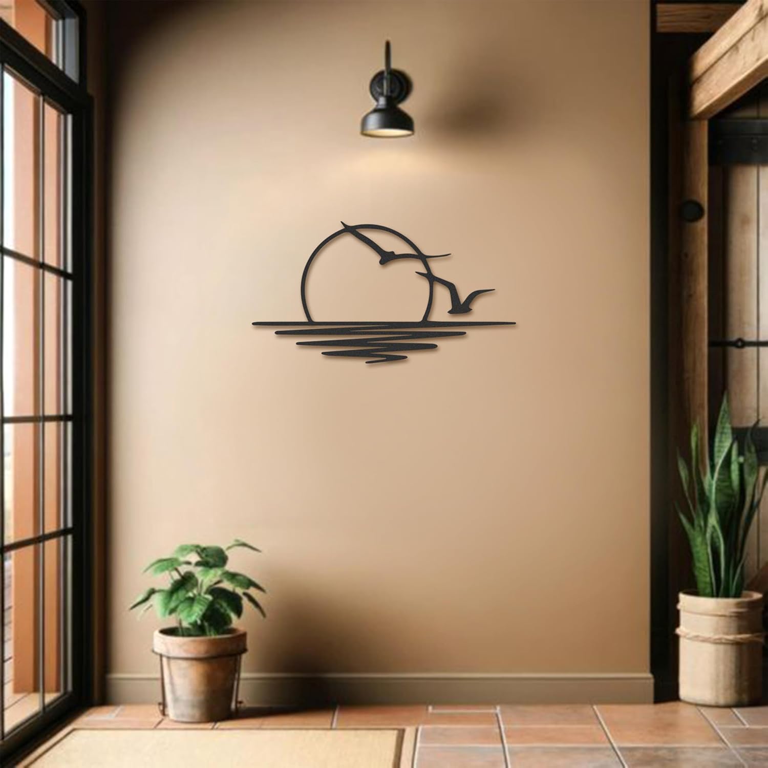 FAWdecor Seagulls Sunset Metal Wall Art - Minimalist Sunrise Sculpture for Home Decor