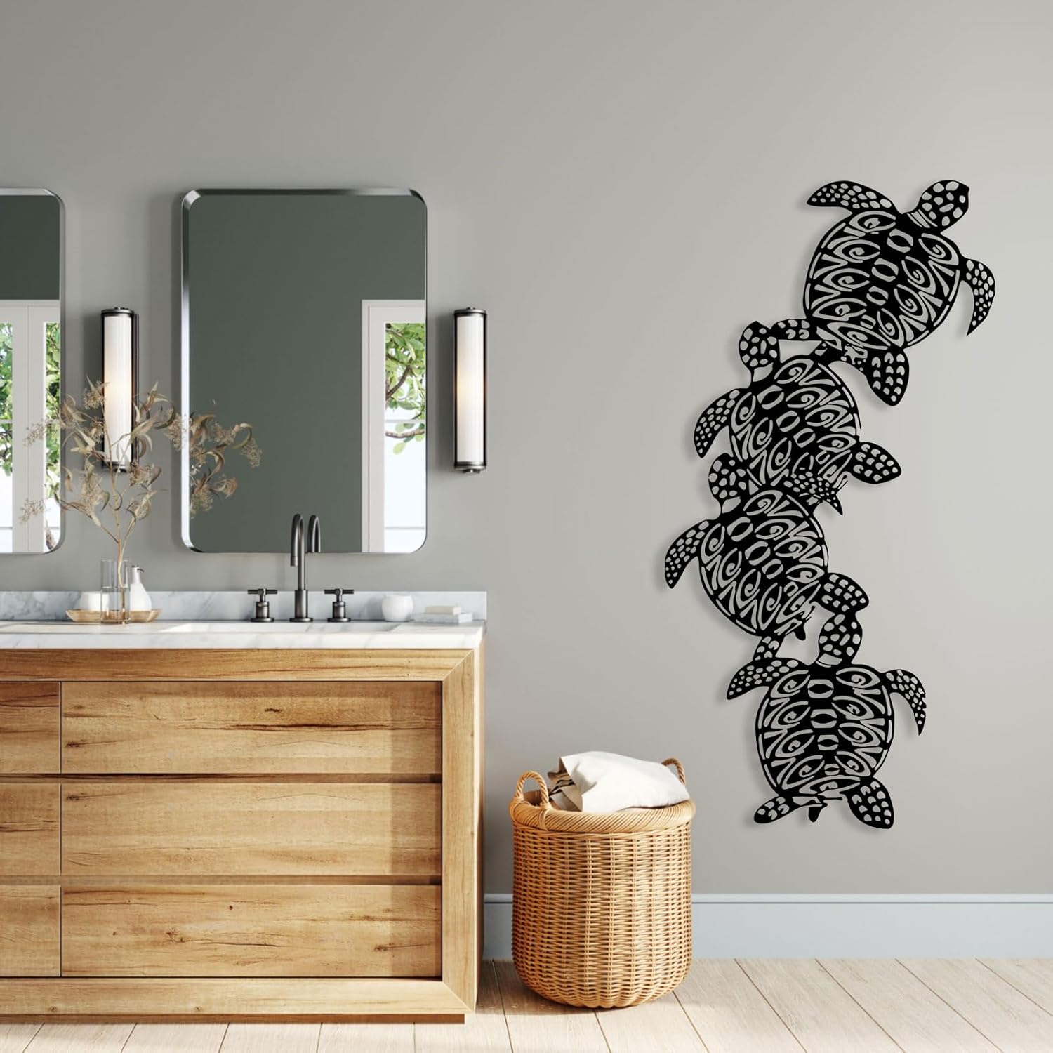 Haass Sea Turtle Metal Wall Art Decor Silver 24 x 12 in