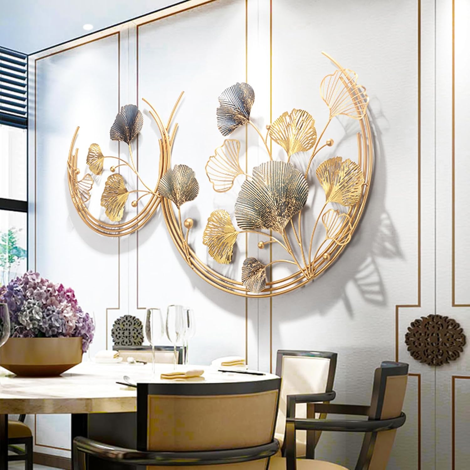 CDDUOLA 3D Wall Decor Handmade Golden Ginkgo Leaf Sculpture 2 Pack