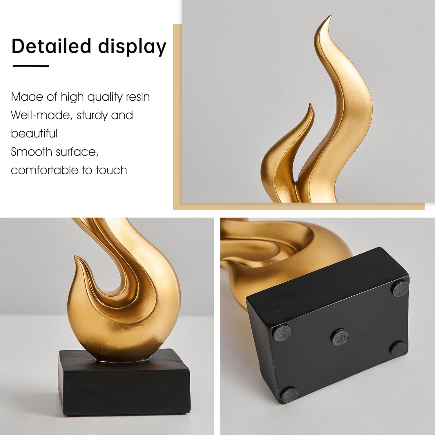 Modern Abstract Art Flame Statue Gold Resin Sculpture for Living Room and Office Decor