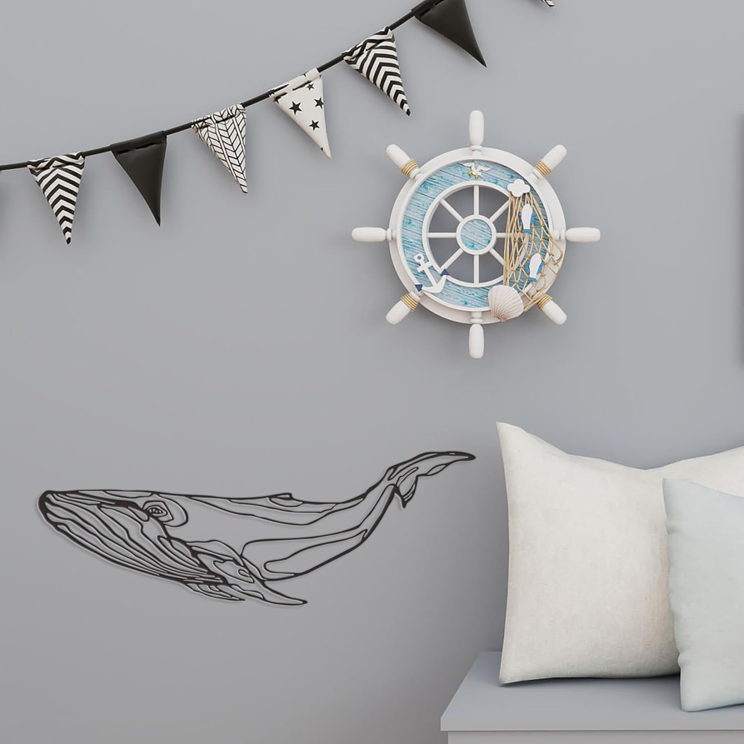 Xedatric Whale Metal Wall Decor - Coastal Blue Whale Sculpture 197X69inch Black