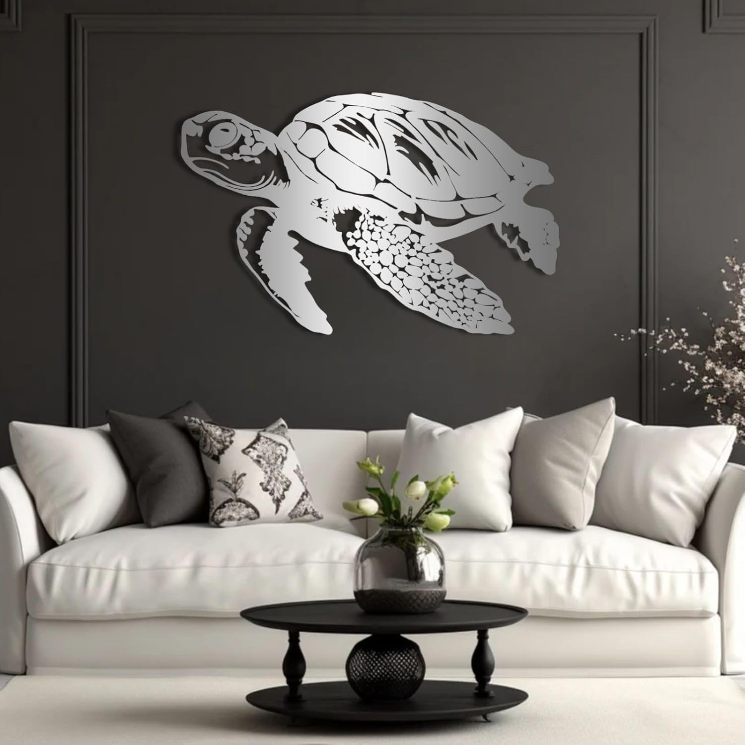 Metal Sea Turtle Wall Art Decor Modern Ocean Sculpture for Home