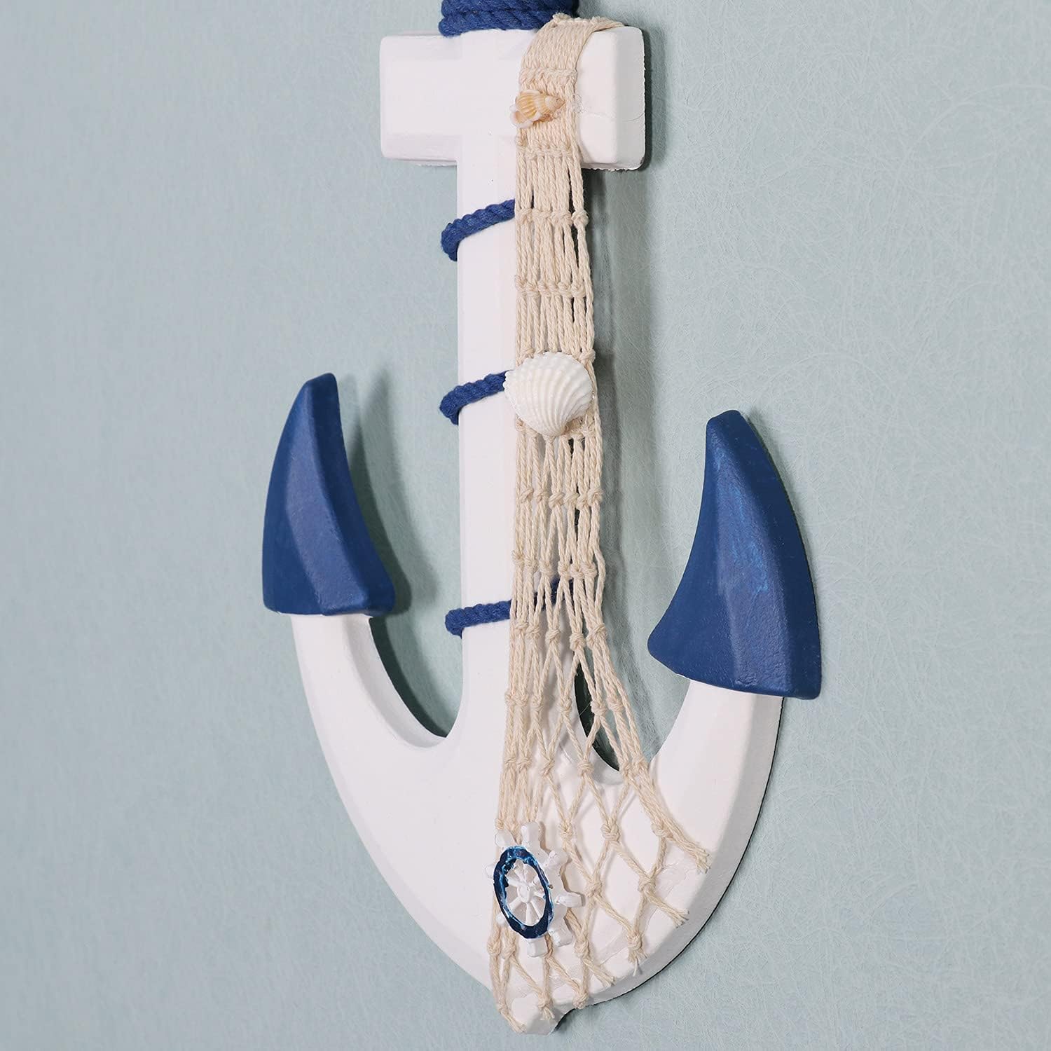 2 Pack 13 Inch Nautical Wooden Ship Wheel and Anchor with Rope Wall Art Decor