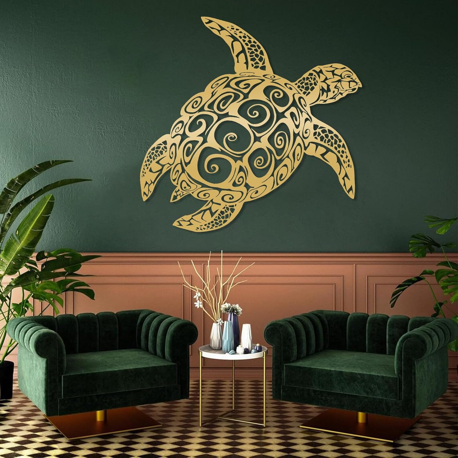 Sea Turtle Wall Art - Modern Metal Ocean Decor Black 28x28 Inch