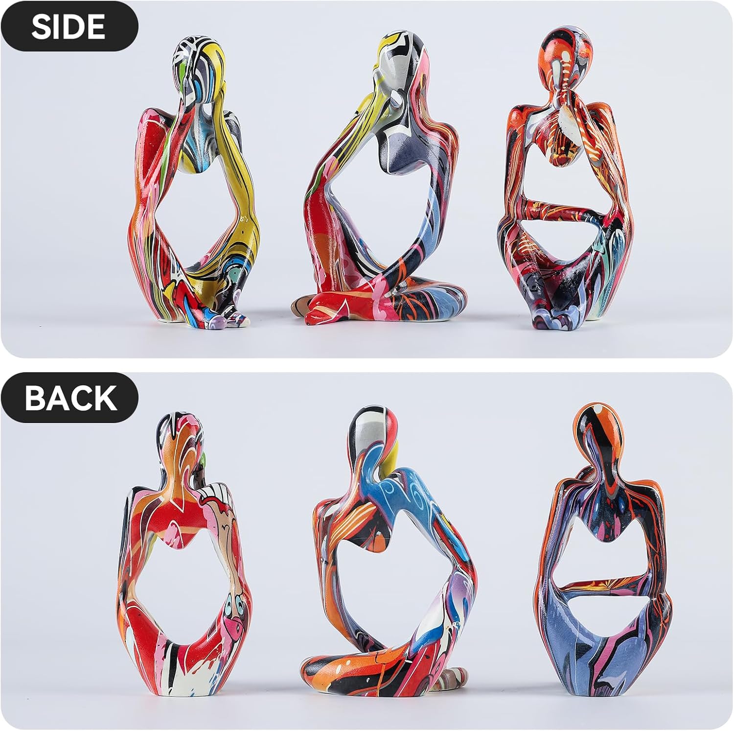 BrownLove 3pcs Abstract Human Body Art Statue Modern Resin Decor for Home Office Shelf Bookcase