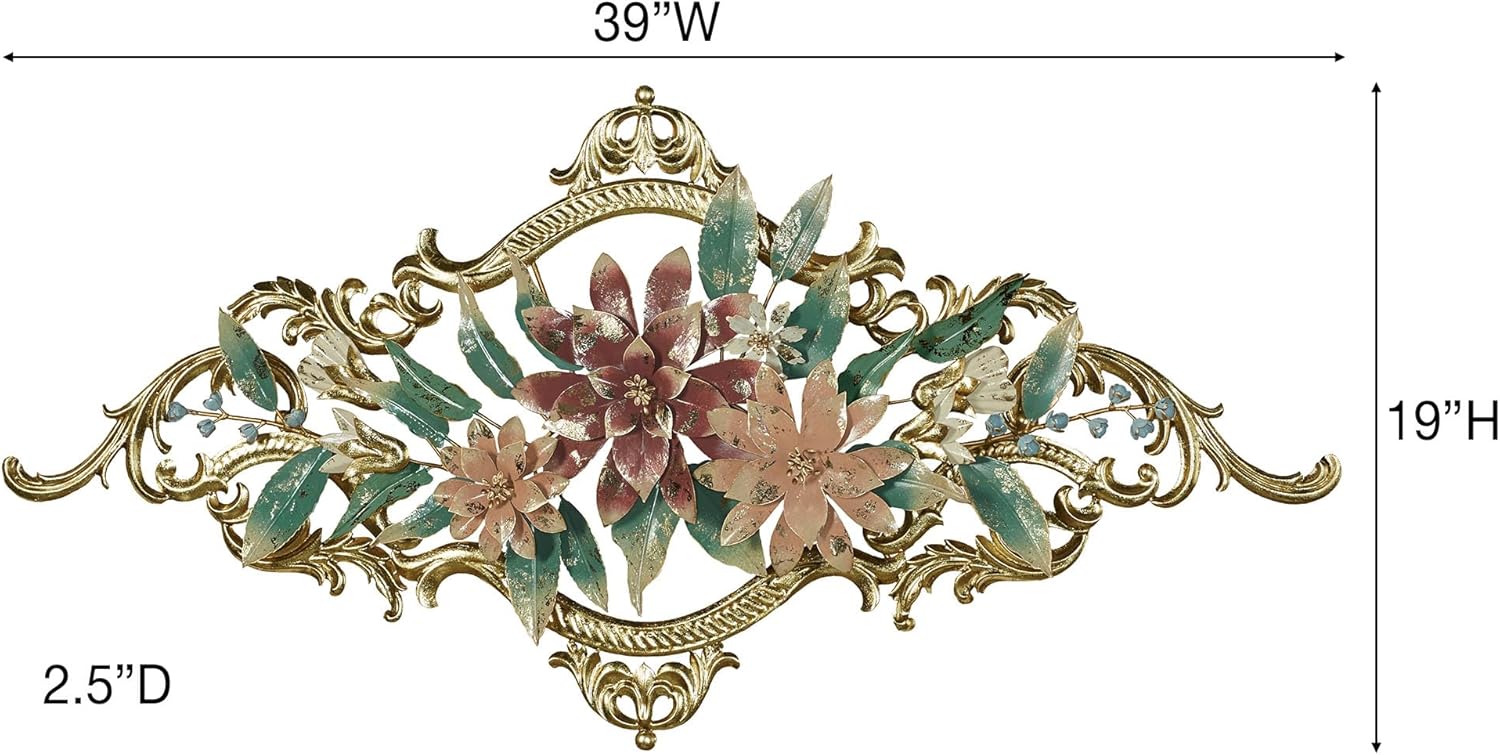 Abylissa Floral Metal Wall Art Shimmering Gold Leaf Detailing Pastel-Hued Alcohol Ink Finish