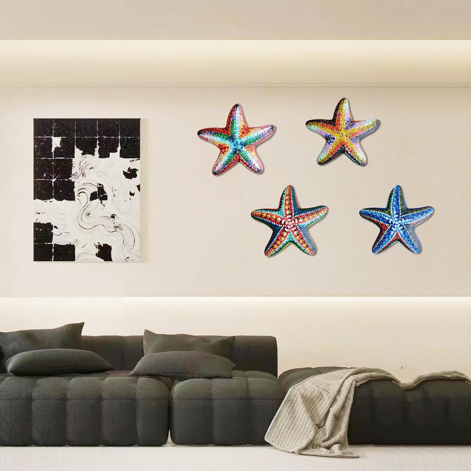 Metal Starfish Wall Decor Set of 4 - 69in Rust-Proof Coastal Art
