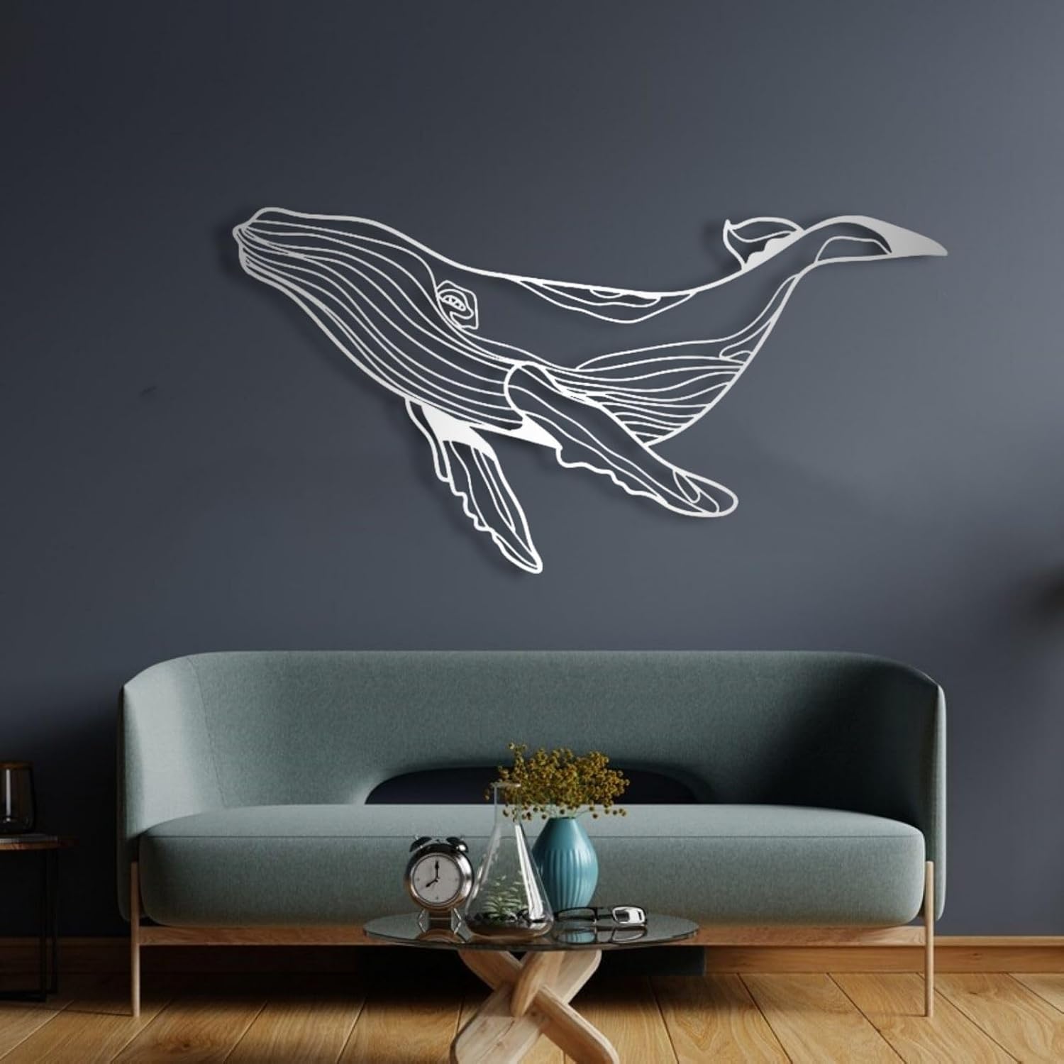Feuwile Whale Metal Wall Art Ocean Decor for Bedroom Bathroom Living Room 19x10 Inches Black