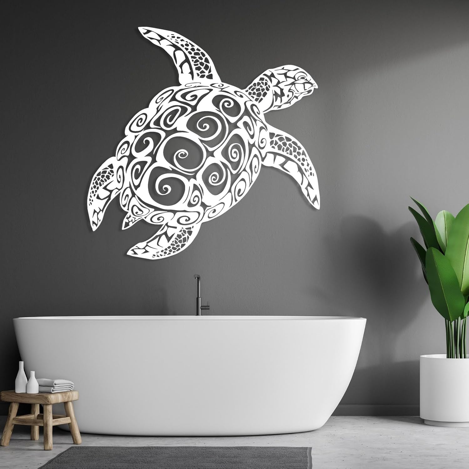 Sea Turtle Wall Art - Modern Metal Ocean Decor Black 28x28 Inch