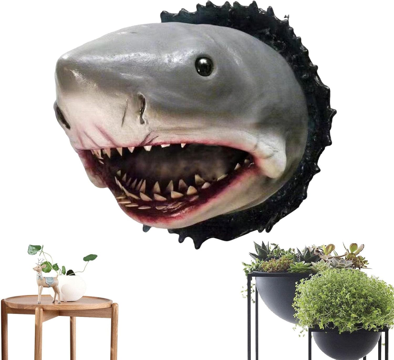 WOBBLO Shark Head Wall Sculpture 3D Resin Decor Cute Realistic Wall Mount