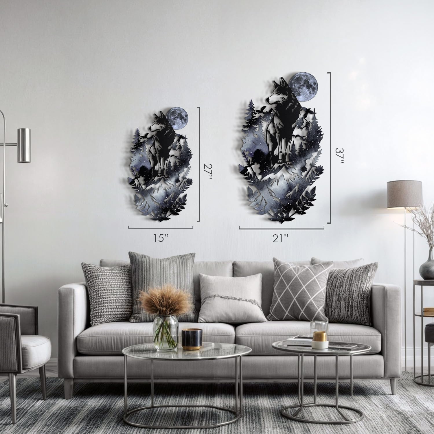 Colored Metal Wolf and Nature Wall Art 21x37 Inches