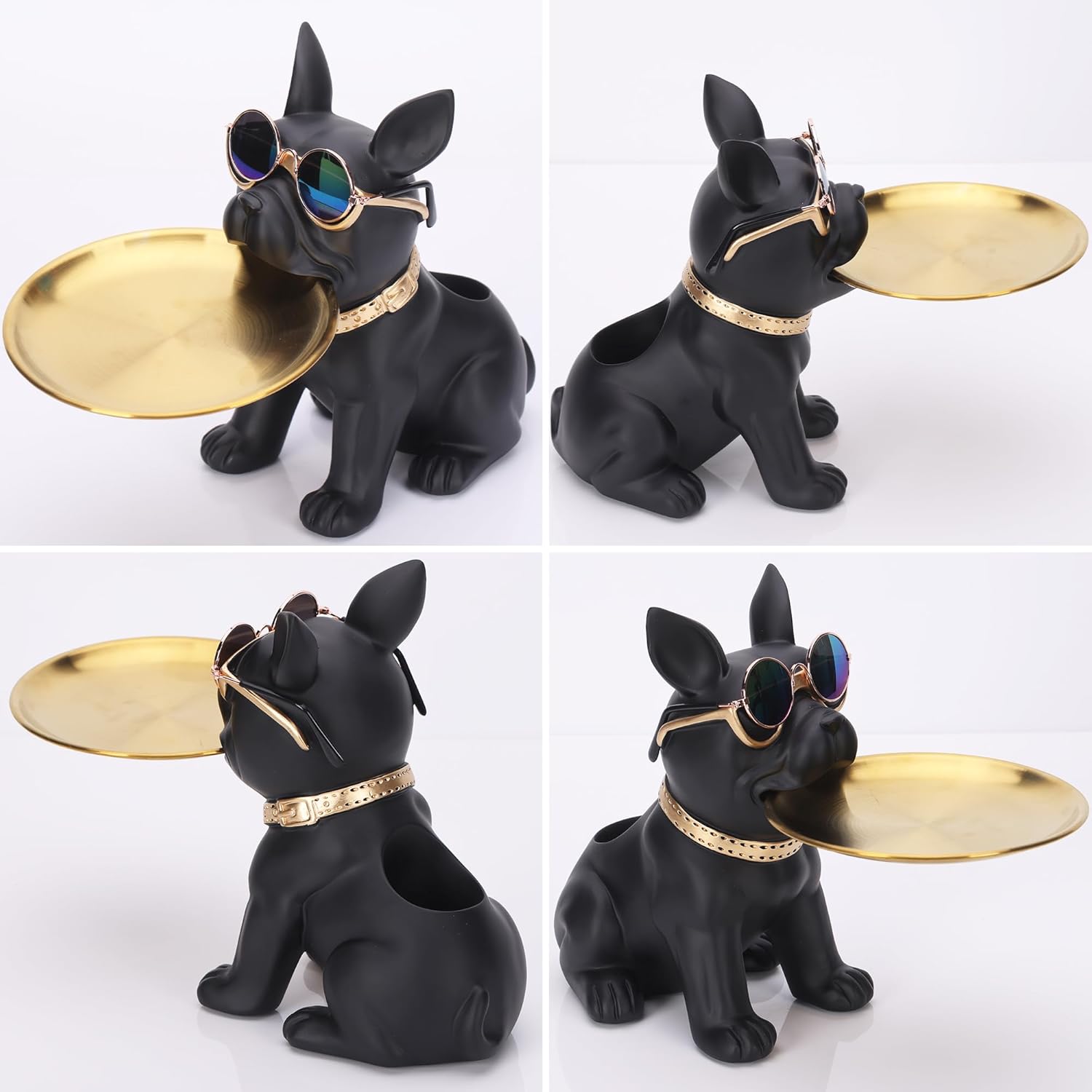 Resin French Bulldog Statue Storage Tray Cute Dog Butler Figurine for Entryway